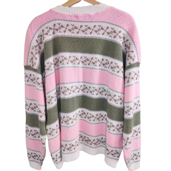 Vintage pink, grey stripe and patterned sweater - Picture 3 of 5